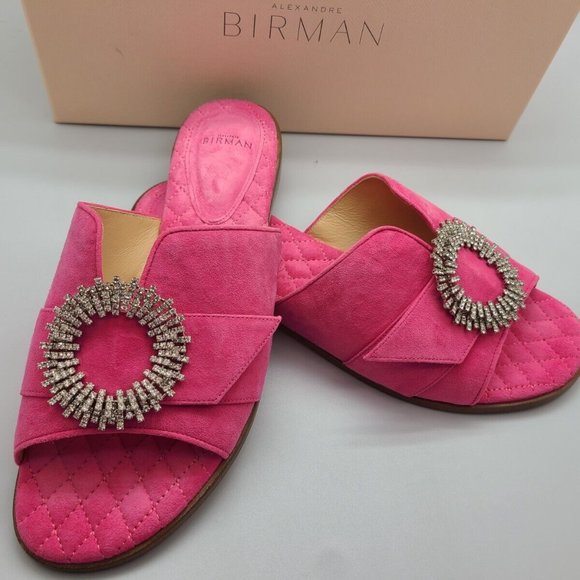 Sold Out $425 Alexandre Birman Madelina Crystal Embellished Suede Slide Sandals - Picture 2 of 10